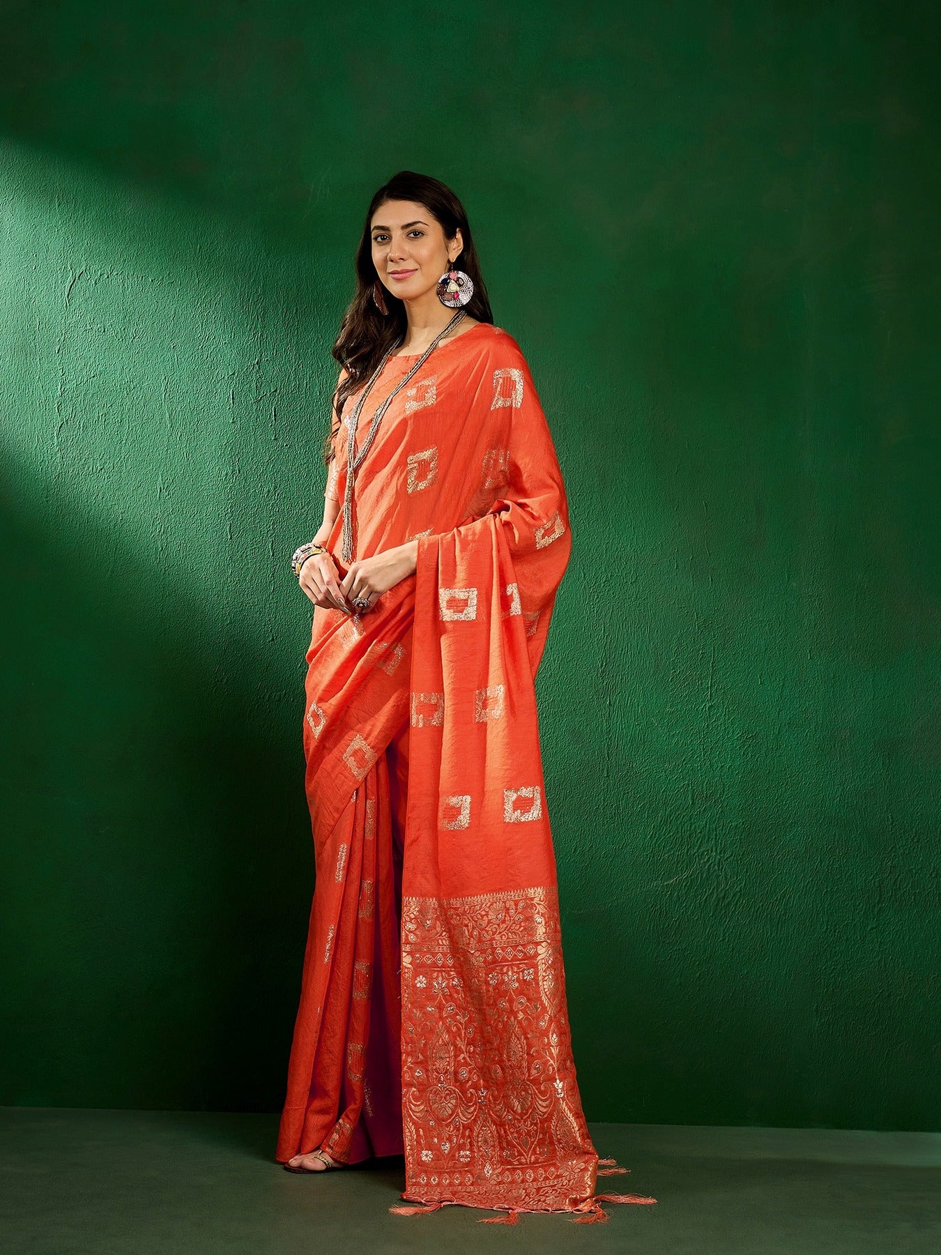 Women's Fanta Cotton Blend Weaving Work Saree By Epic Ethnics