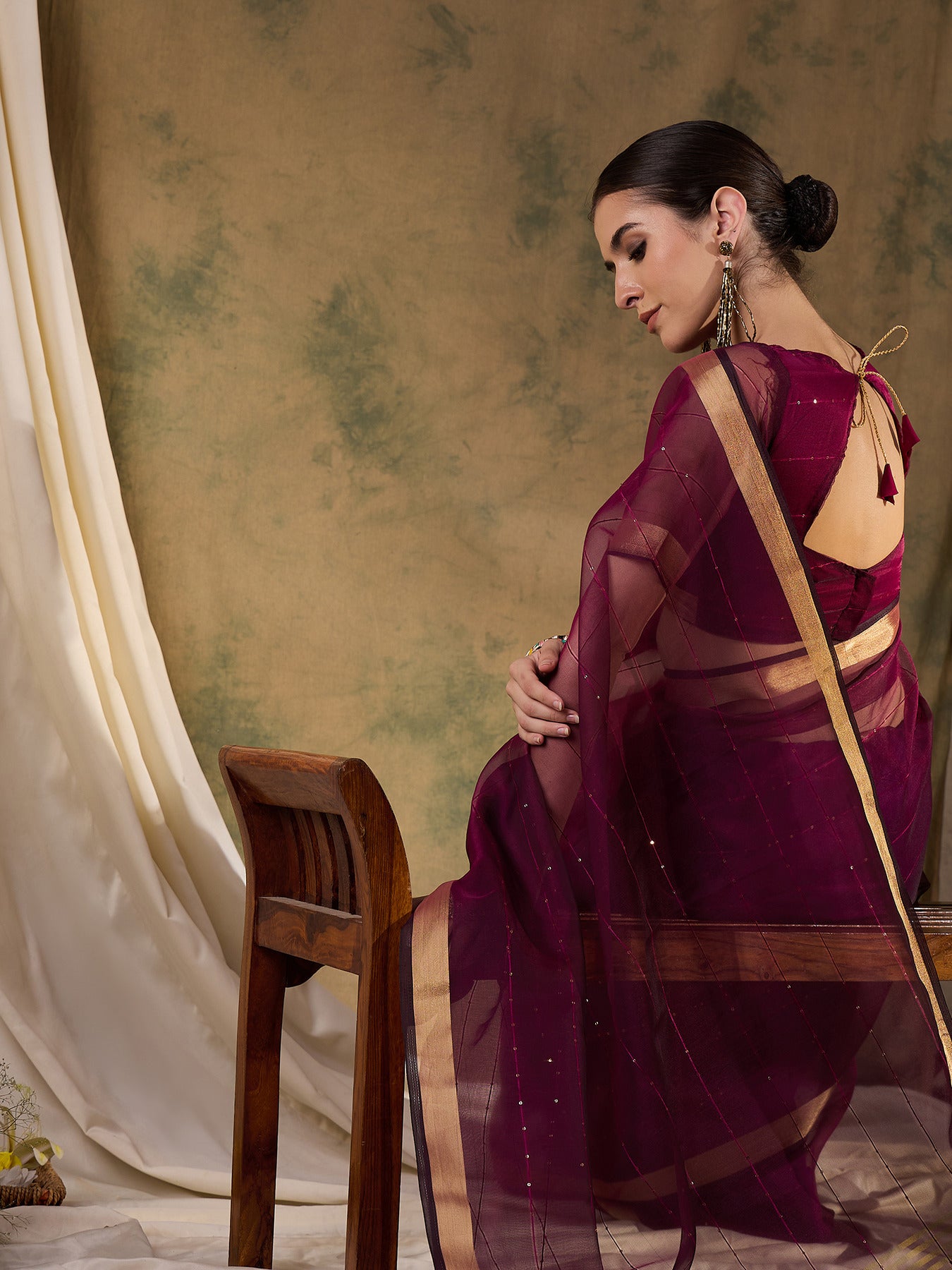 Women's Wine Organza Silk Weaving Work Saree By Epic Ethnics