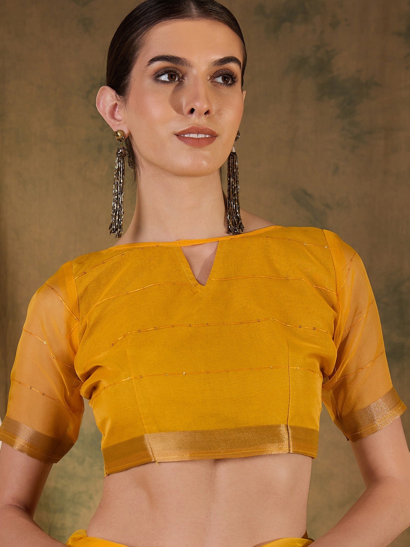 Women's Yellow Organza Silk Weaving Work Saree By Epic Ethnics