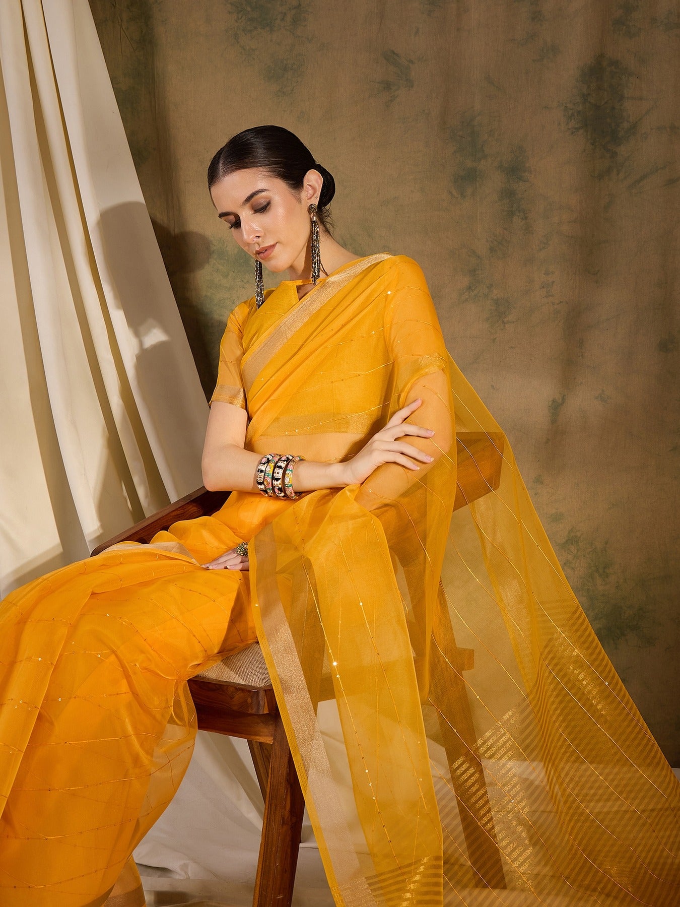 Women's Yellow Organza Silk Weaving Work Saree By Epic Ethnics