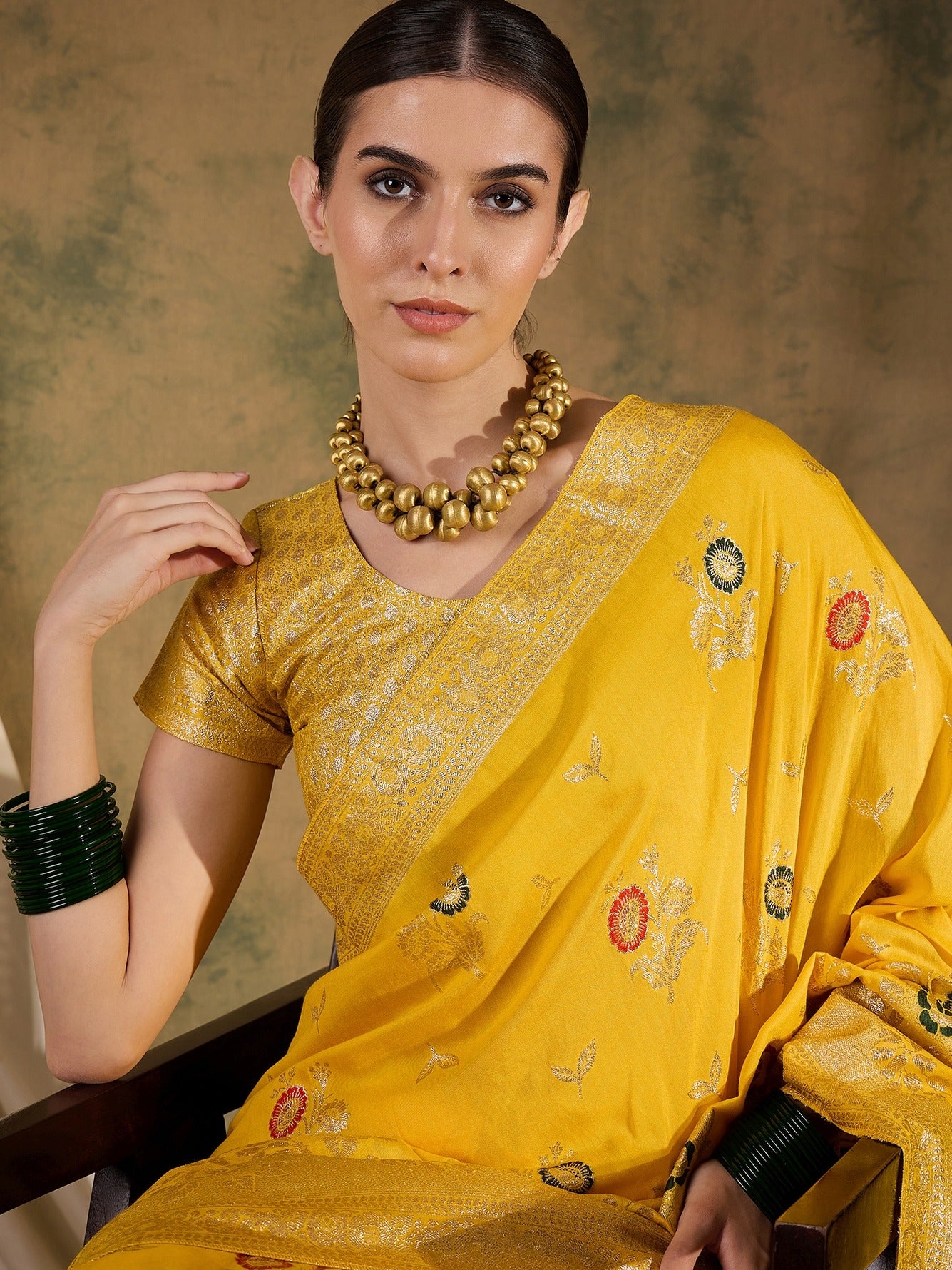 Women's Yellow Staple Dola Jacquard Weaving Work Saree By Epic Ethnics