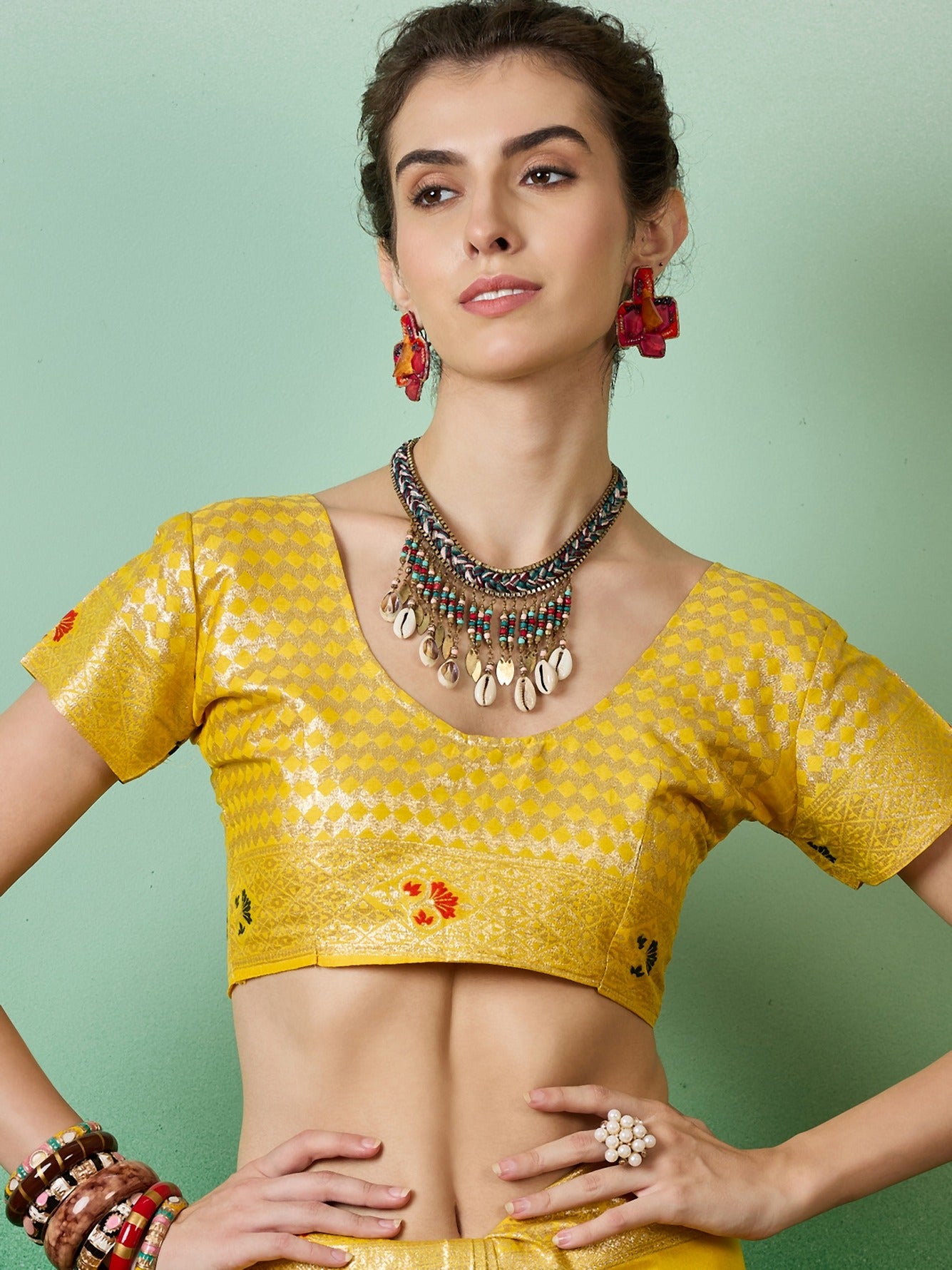 Women's Yellow Staple Dola Jacquard Weaving Work Saree By Epic Ethnics