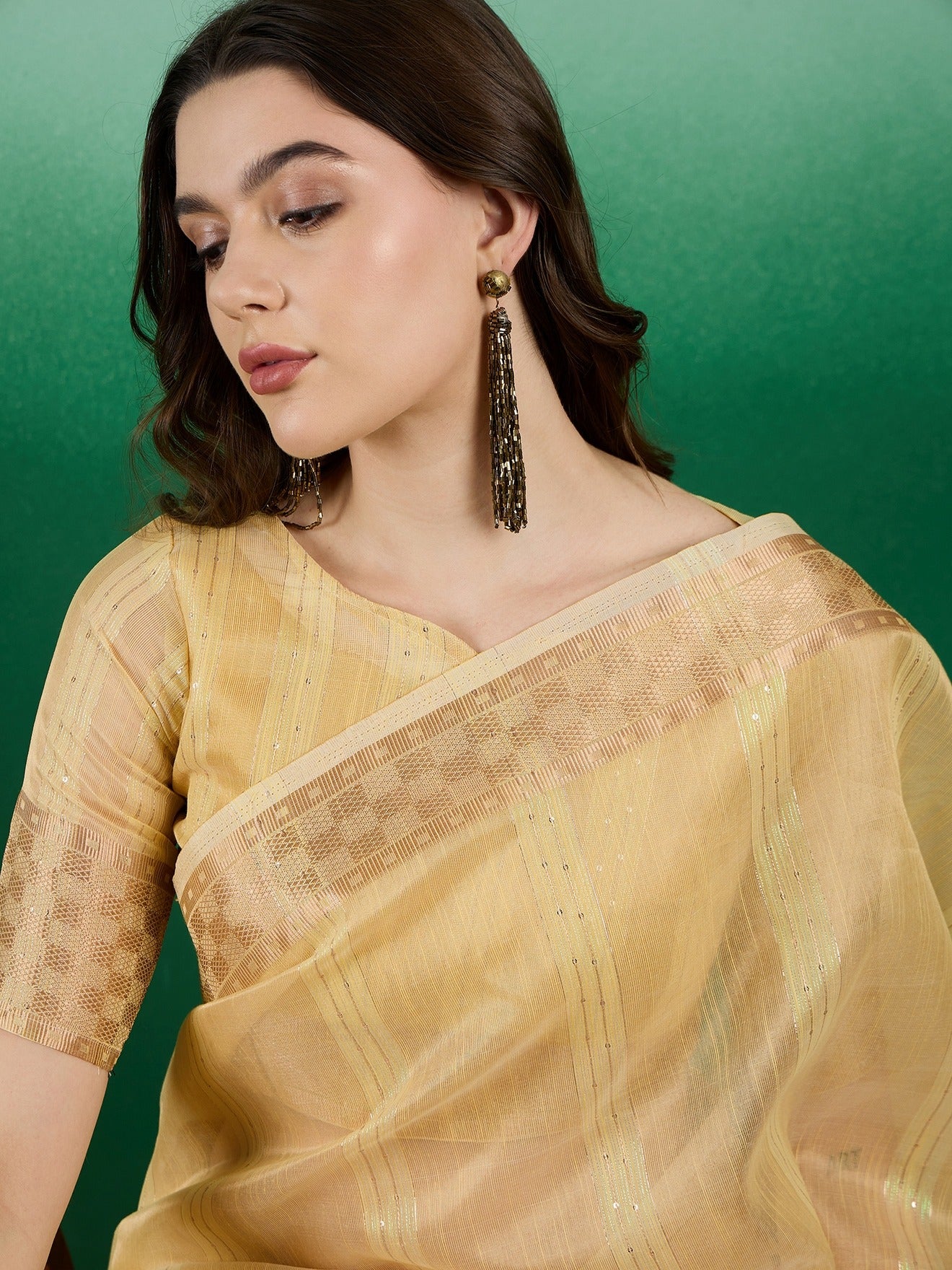Women's Yellow Khadi Organza Weaving Work Saree By Epic Ethnics