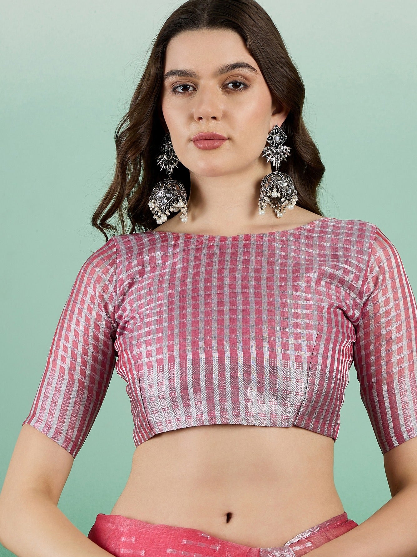 Women's Pink Khadi Organza Weaving Work Saree By Epic Ethnics