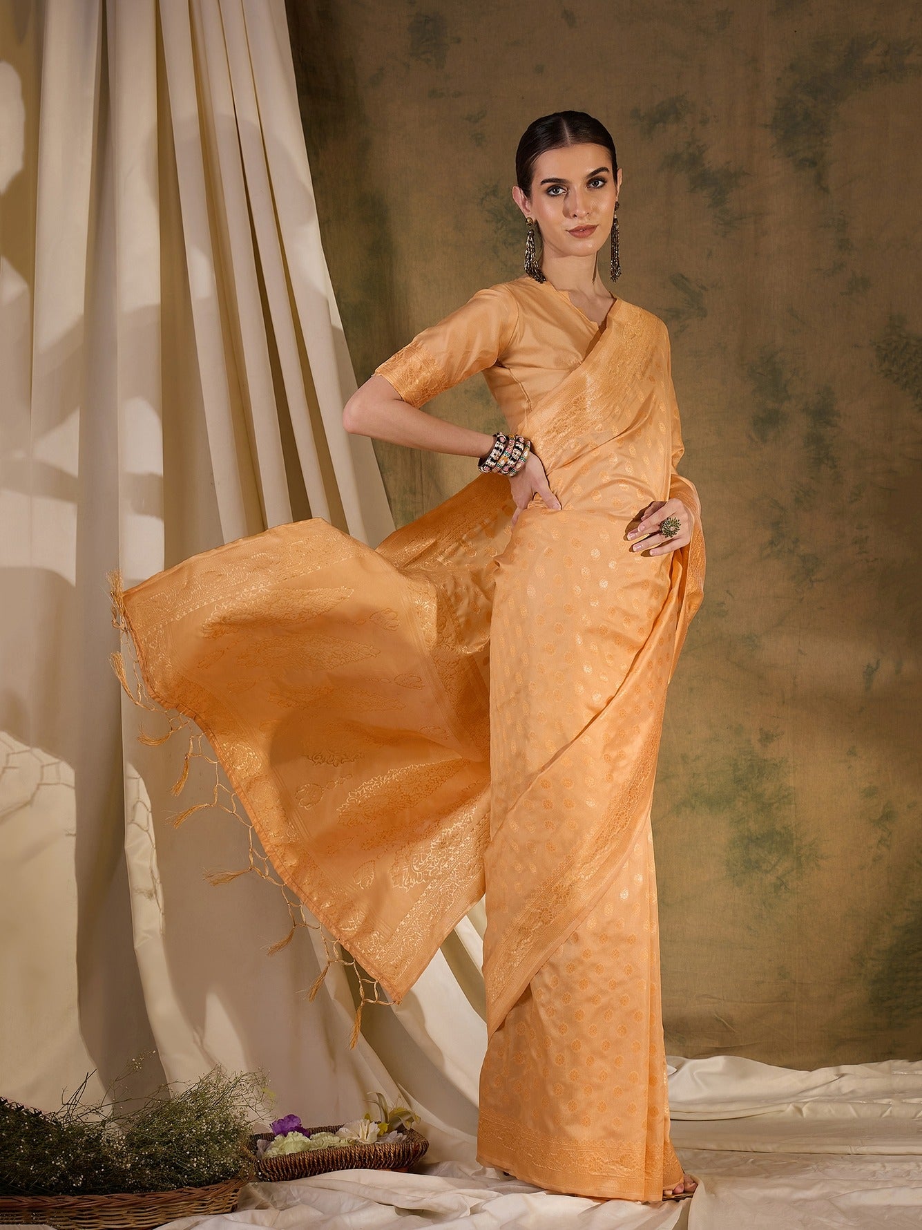 Women's Cream Banarasi Silk Weaving Work Saree By Epic Ethnics