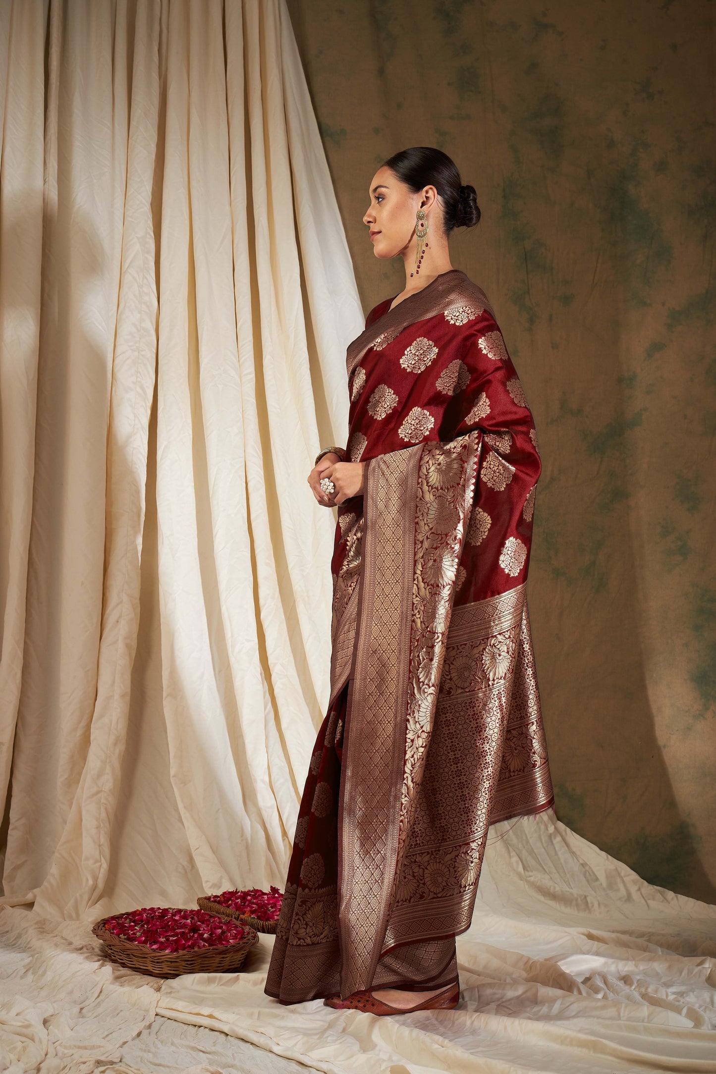 Women's Maroon Banarasi Silk Weaving Work Saree By Epic Ethnics