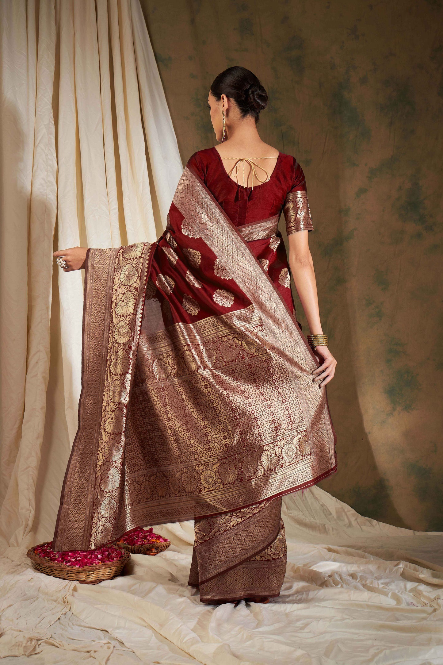 Women's Maroon Banarasi Silk Weaving Work Saree By Epic Ethnics