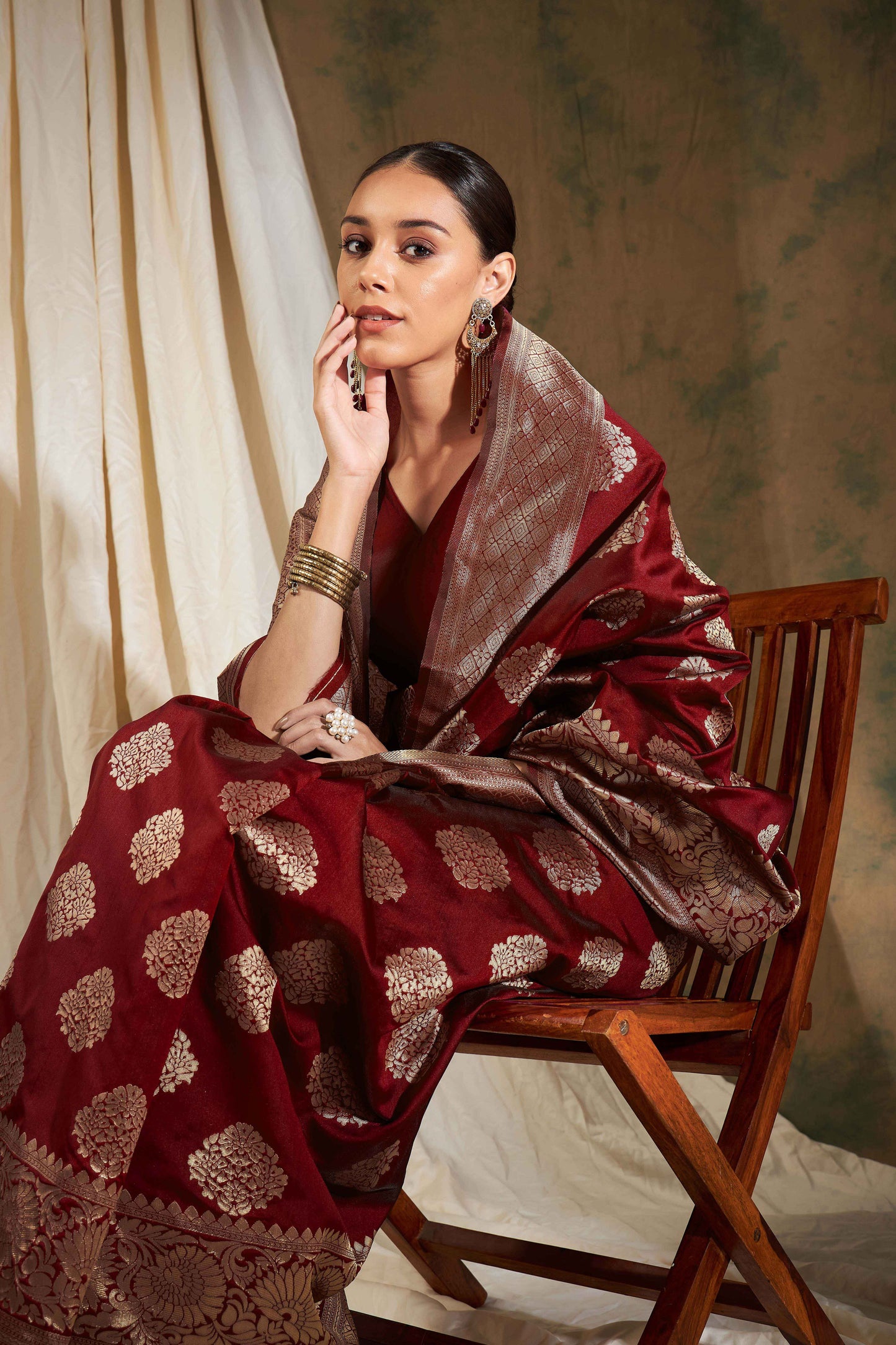 Women's Maroon Banarasi Silk Weaving Work Saree By Epic Ethnics