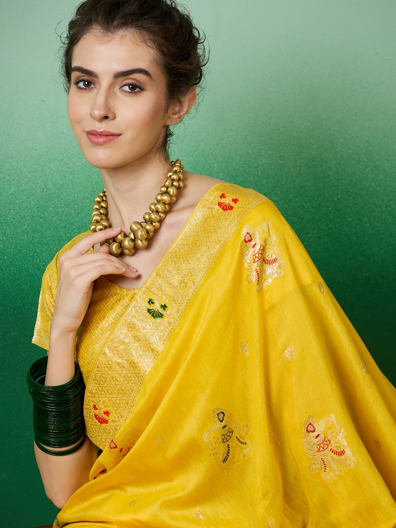 Women's Yellow Staple Dola Jacquard Weaving Work Saree By Epic Ethnics