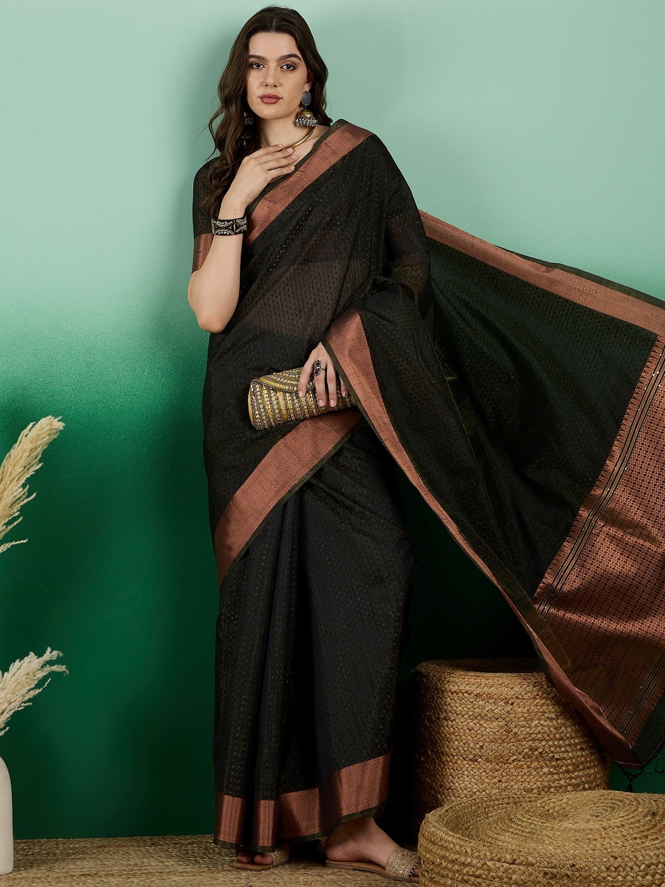 Women's Black Khadi Organza Weaving Work Saree By Epic Ethnics