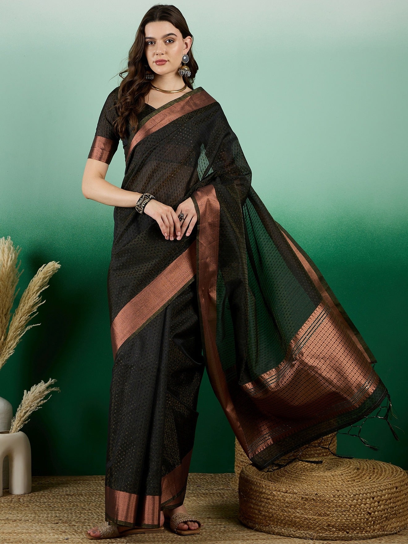 Women's Black Khadi Organza Weaving Work Saree By Epic Ethnics