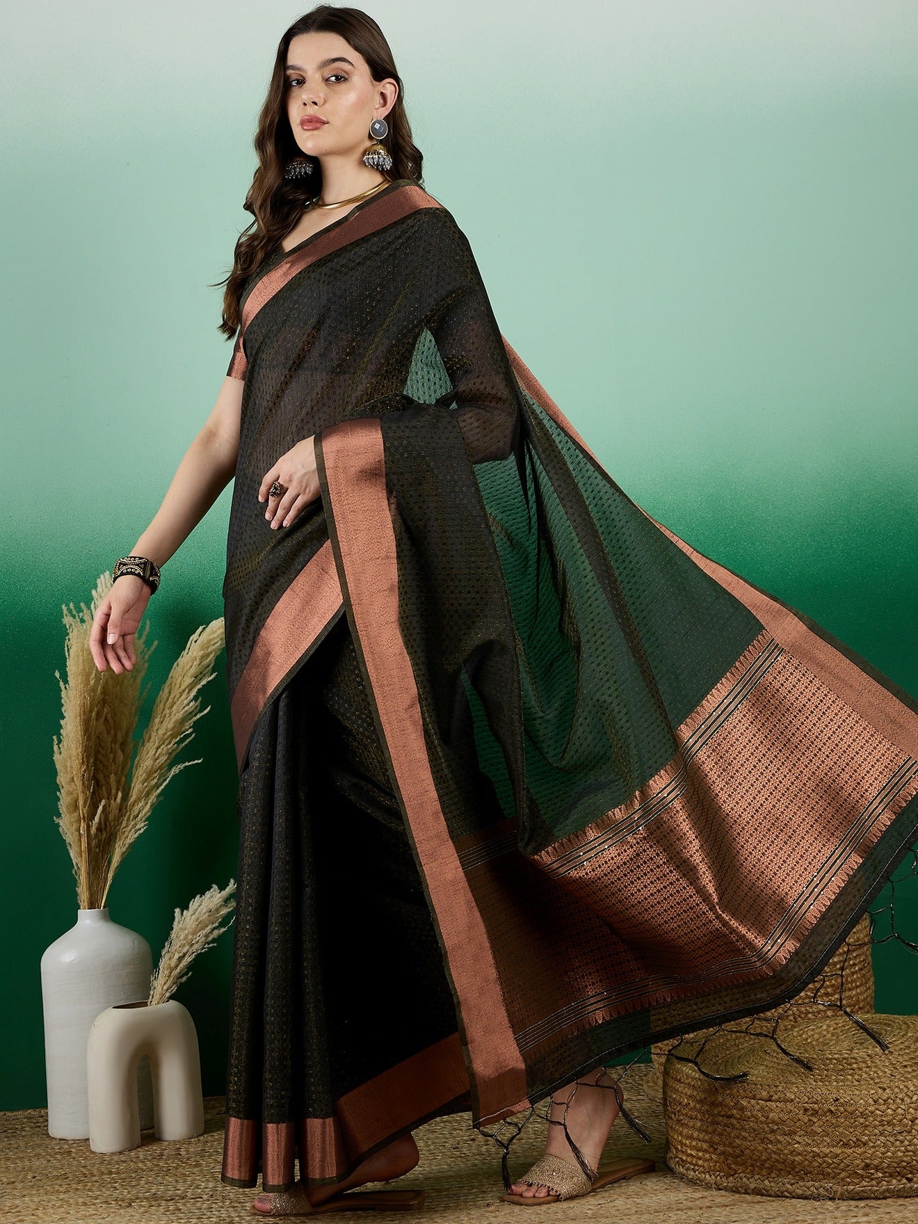 Women's Black Khadi Organza Weaving Work Saree By Epic Ethnics