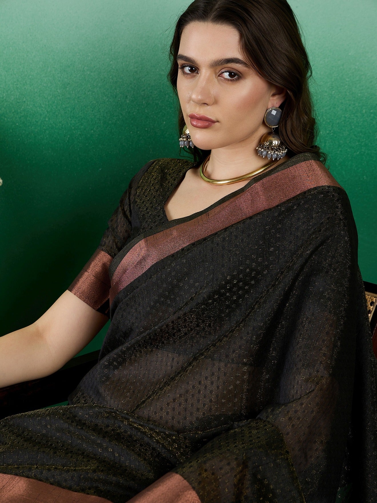 Women's Black Khadi Organza Weaving Work Saree By Epic Ethnics
