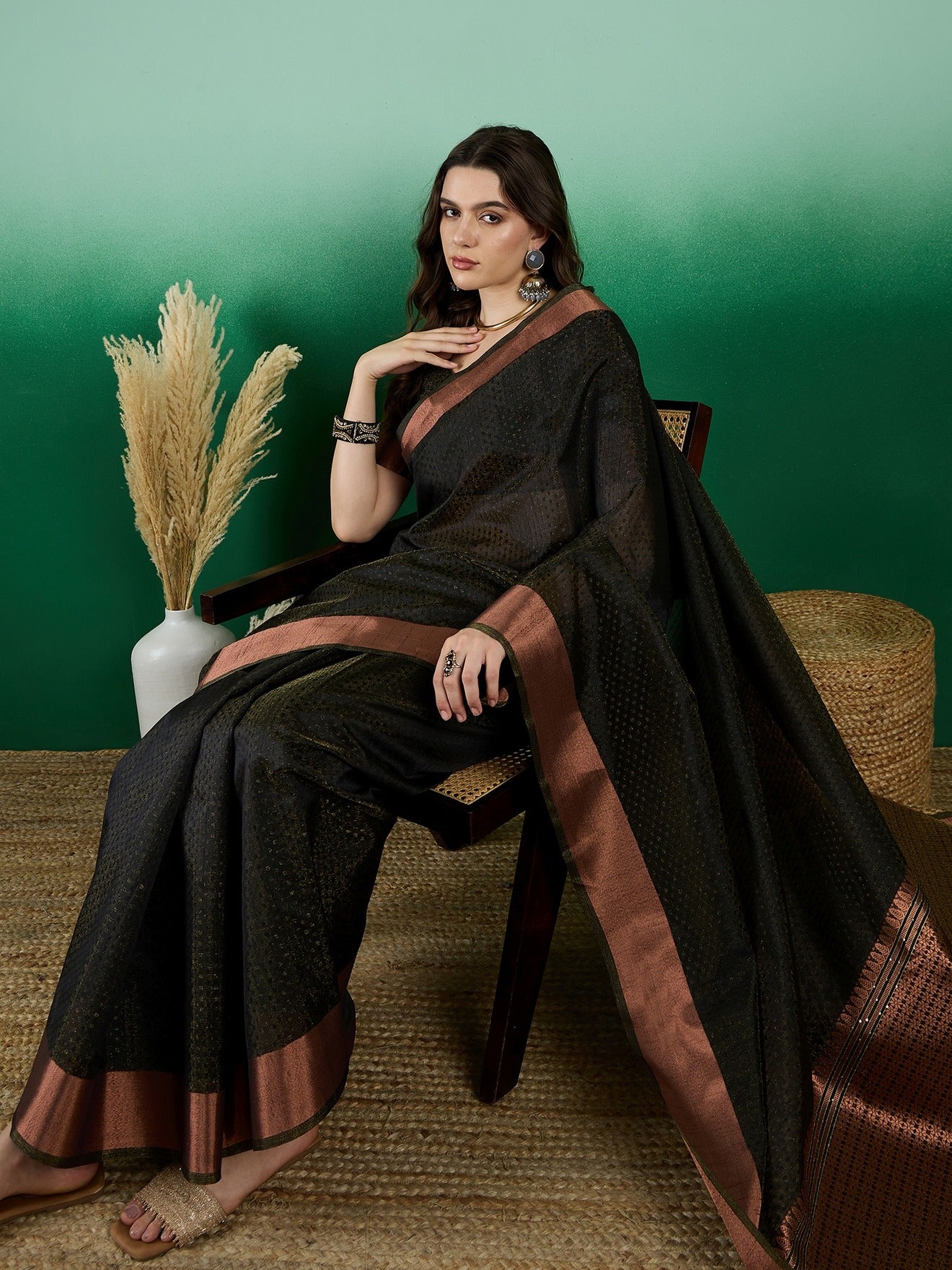 Women's Black Khadi Organza Weaving Work Saree By Epic Ethnics