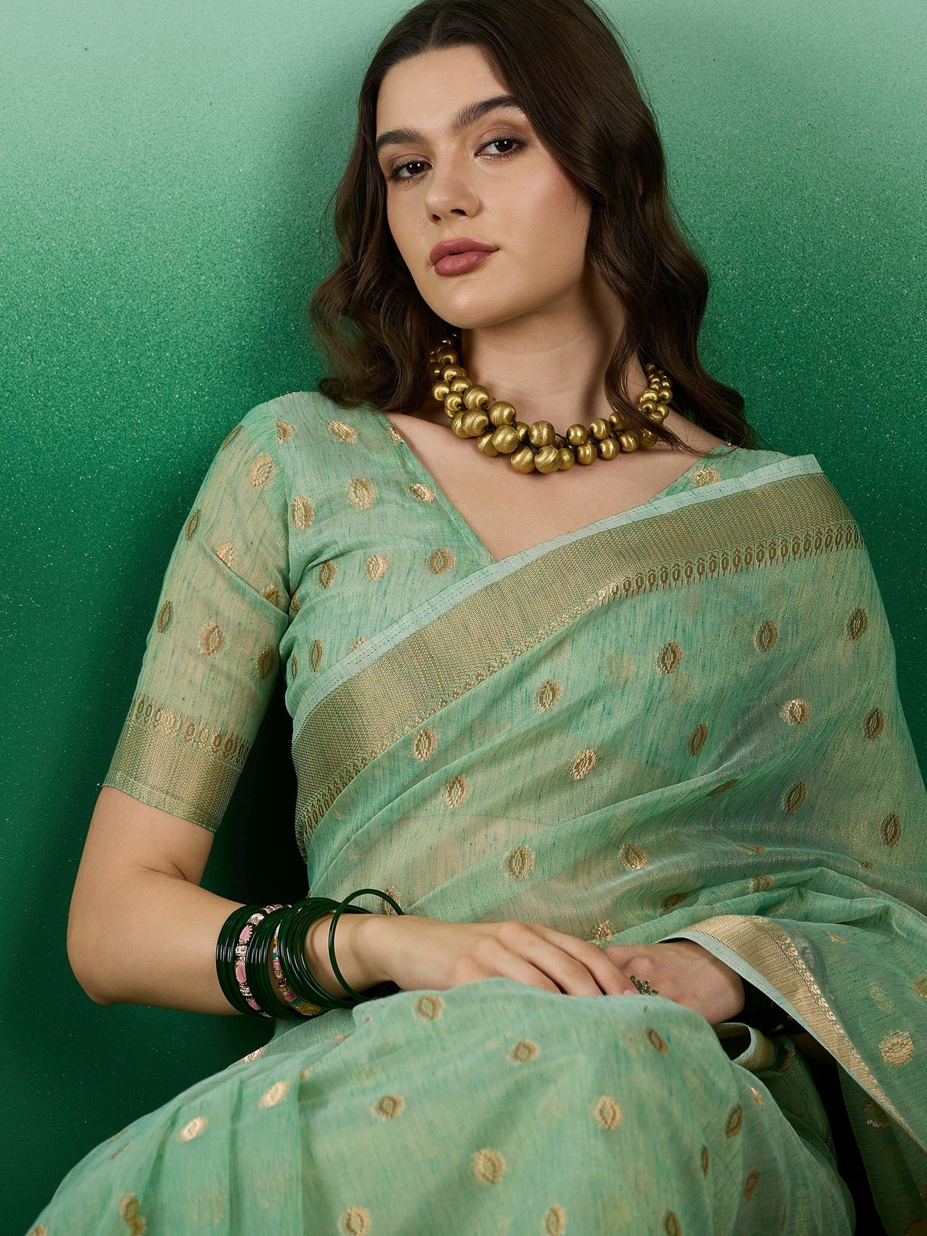 Women's Green Jacquard Khadi Organza Weaving Work Saree By Epic Ethnics