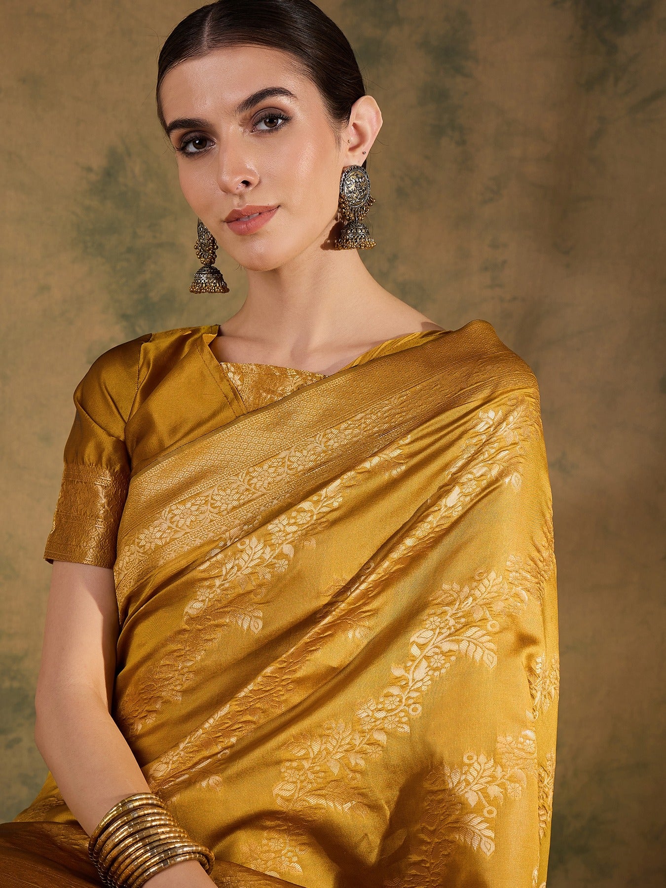 Women's Mustard Banarasi Silk Weaving Work Saree By Epic Ethnics