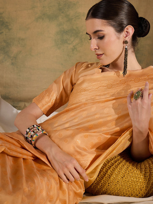 Women's Cream Banarasi Silk Weaving Work Saree By Epic Ethnics